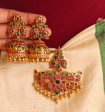Traditional mango kemp pendant with jhumkha  (red green)