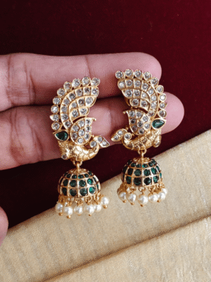 Peacock thogai jhumkha (Green white)