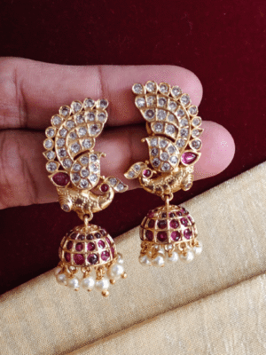 Peacock thogai jhumkha (Ruby white)
