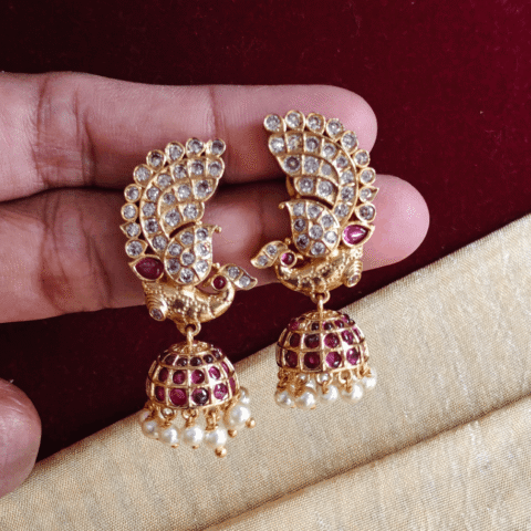 Peacock thogai jhumkha (Ruby white)