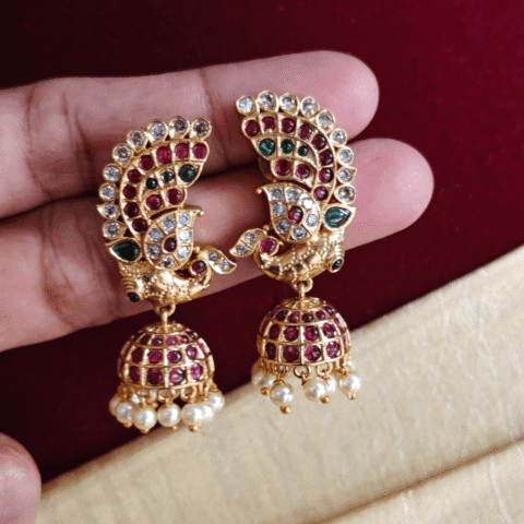 Peacock thogai jhumkha (Multicolor)