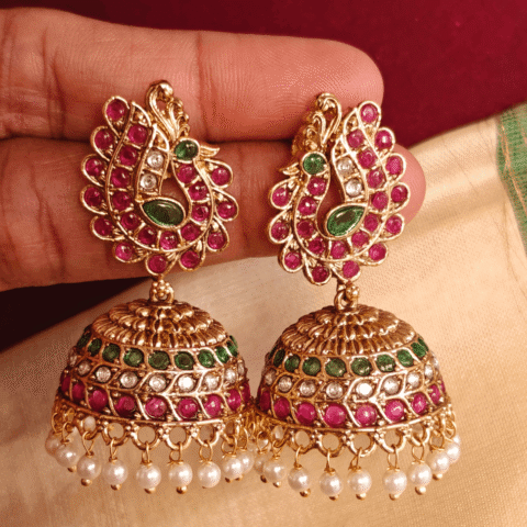 Peacock bell kemp jhumkha (Multicolor)