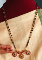 Three flower kemp pendant with double line mangalsutra chain