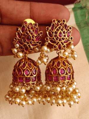 Ruby lotus jhumkha