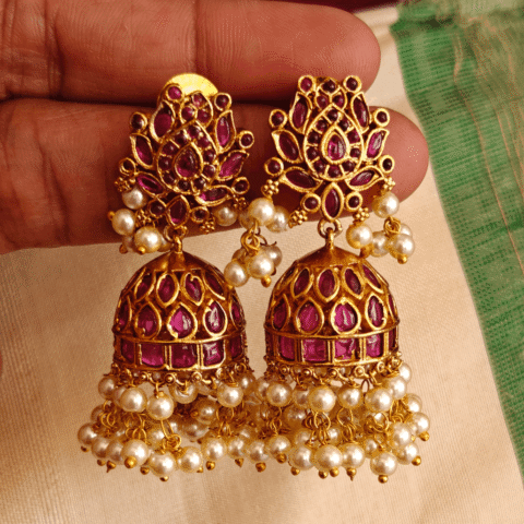 Ruby lotus jhumkha