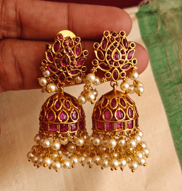 Ruby lotus jhumkha
