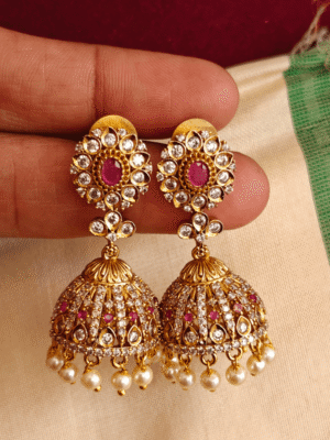 Flower bell jhumkha (Ruby white)