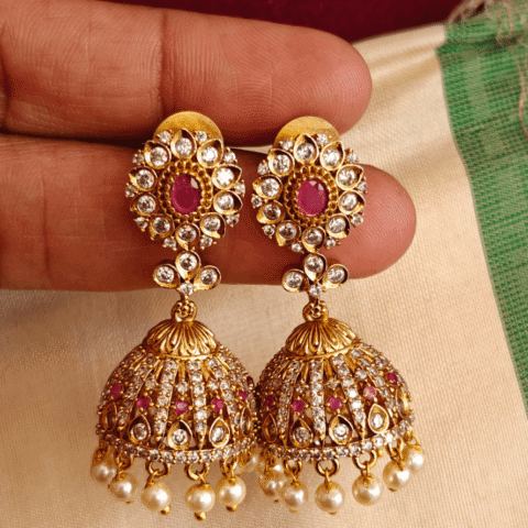 Flower bell jhumkha (Ruby white)