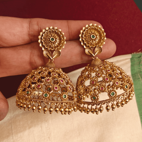 Ruby emerald net kodai jhumkha