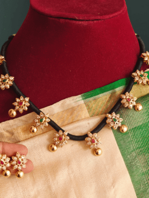 Nakshatra Flower black rope necklace