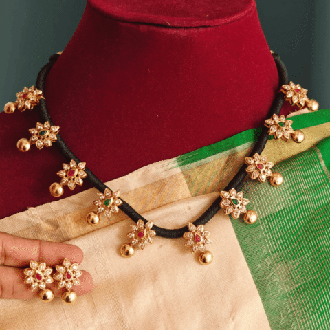 Nakshatra Flower black rope necklace