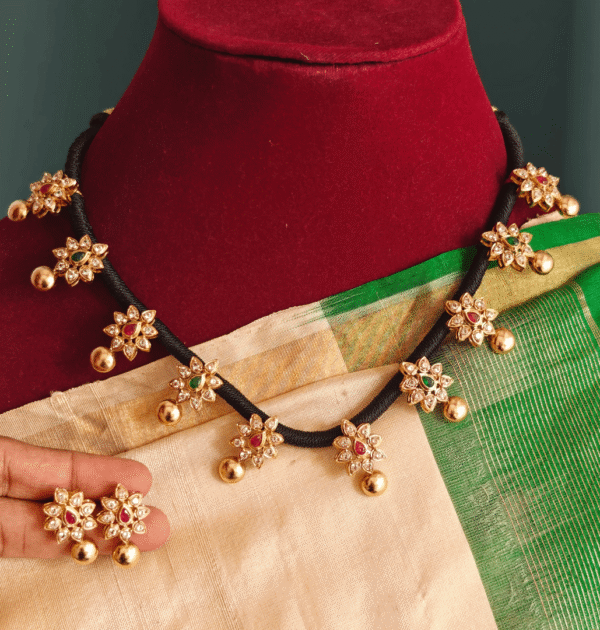 Nakshatra Flower black rope necklace