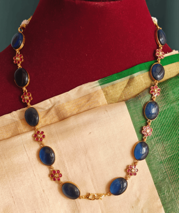 Oval stone chain (Blue) with fish hook