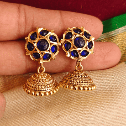 Amirtham blue jadau kundan jhumkha