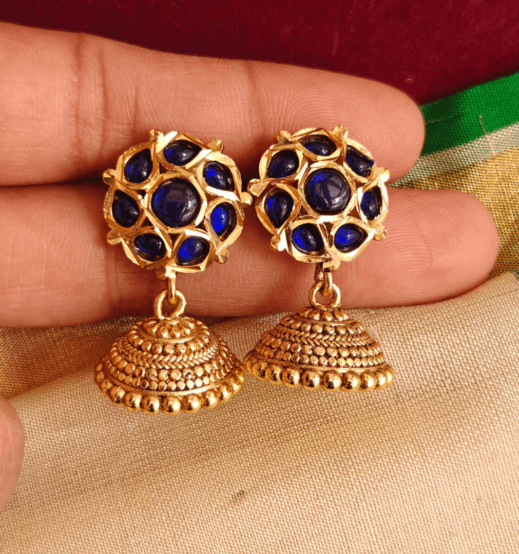 Amirtham blue jadau kundan jhumkha
