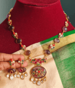 Oval stone kundan necklace (Purple multicolor)
