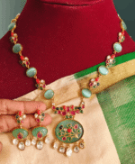 Oval stone kundan necklace (Mint green multicolor)