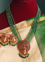 Kathak pendant set with 6 line semi precious green beads