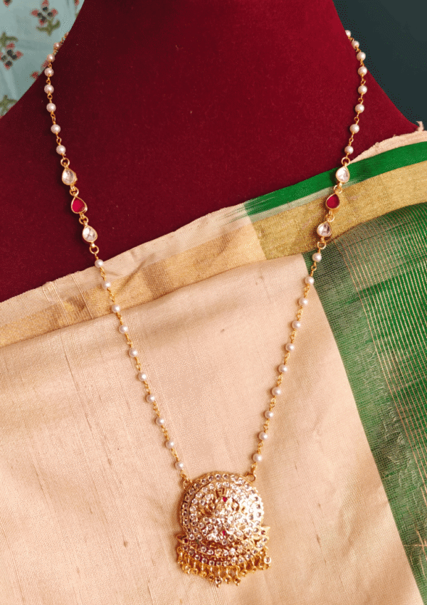 Annam micro polish pendant with kundan pearl chain