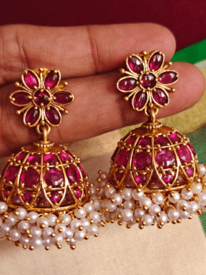 Traditional kodai jhumkha (Kemp red)