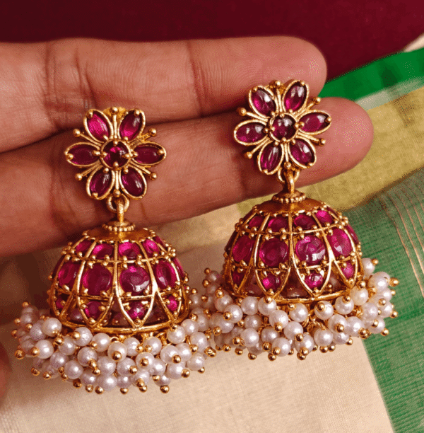 Traditional kodai jhumkha (Kemp red)