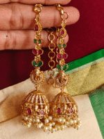 Ganesha stud jhumkha with multicolor ear chain