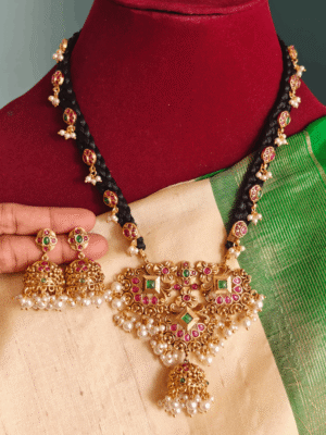 Flower jhumkha braided rope haaram set