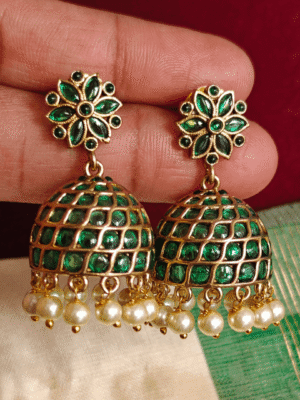 Flower victorian jhumkha (Green)
