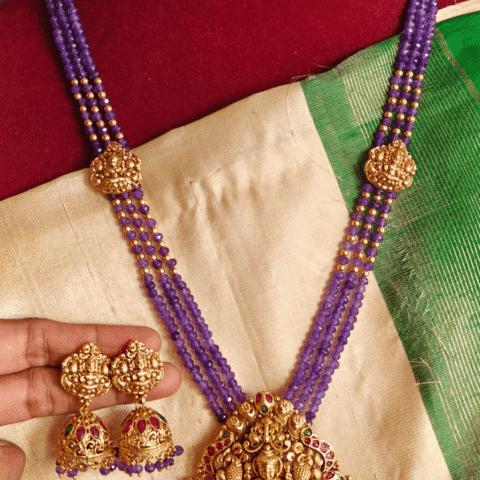 Lakshmi pendant purple beads set with jhumkha