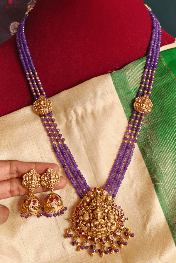 Lakshmi pendant purple beads set with jhumkha