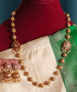 Ruby lotus double side mogappu chain with jhumkha