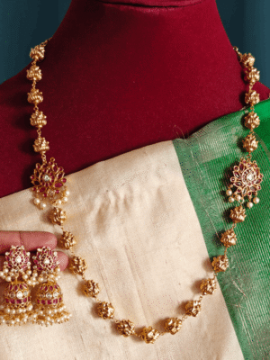 Ruby lotus double side mogappu chain with jhumkha