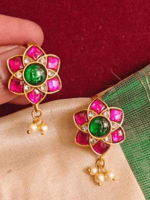 Ruby flower jadau bugadi earrings