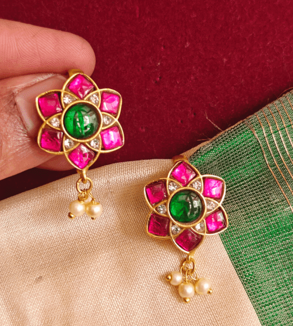 Ruby flower jadau bugadi earrings