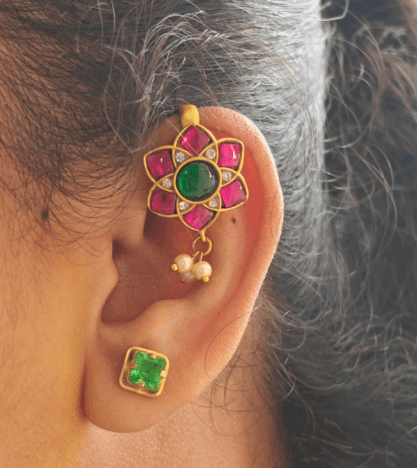Ruby flower jadau bugadi earrings