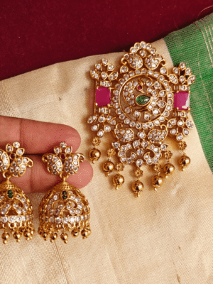 Flower mango jhumkha pendant set