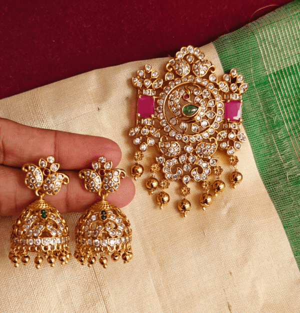 Flower mango jhumkha pendant set