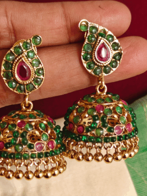 Traditional mango kemp jhumkha (Green ruby)