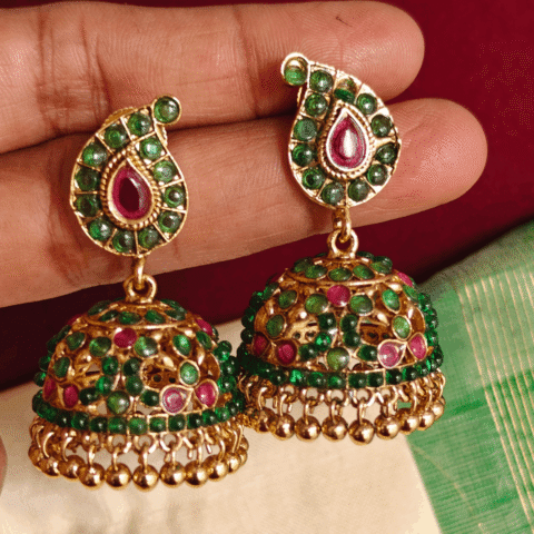 Traditional mango kemp jhumkha (Green ruby)