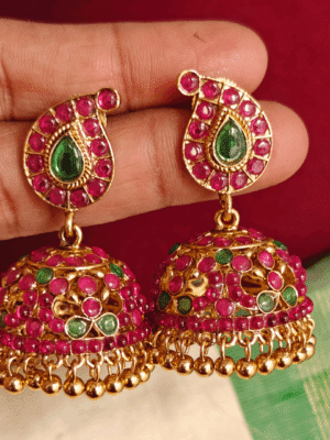 Traditional mango kemp jhumkha ( ruby green )
