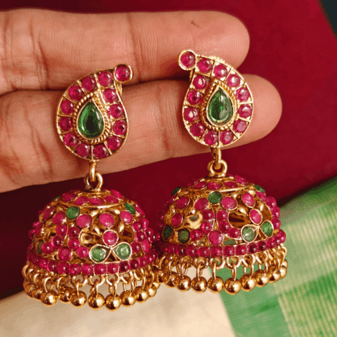 Traditional mango kemp jhumkha ( ruby green )