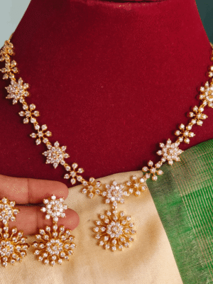 Nakshatra chakra flower diamond necklace with earrings