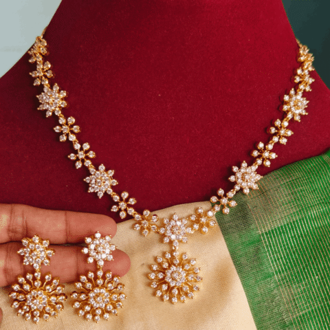 Nakshatra chakra flower diamond necklace with earrings