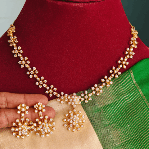 Nakshatra flower diamond necklace with earrings