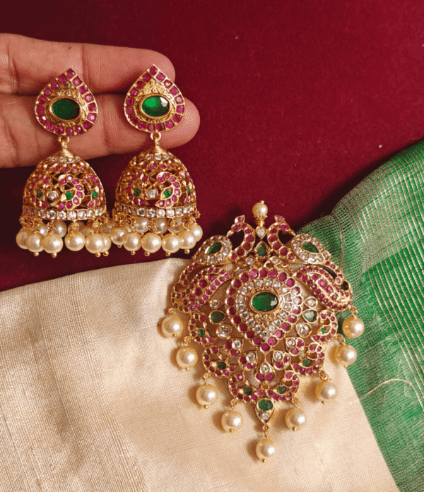 Double peacock pendant set with jhumkha