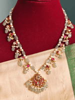 Kundan mossainaite mint green beads mala (Flower moon)
