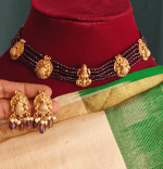 Purple beaded 5 line lakshmi choker necklace set
