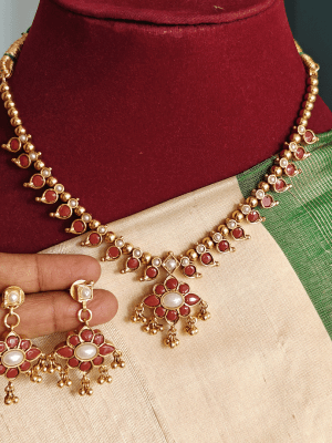 Traditional attigai pearl coral 2 in 1 necklace