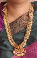 Amirthya lotus double side moppu style annam kasu haaram with jhumkha