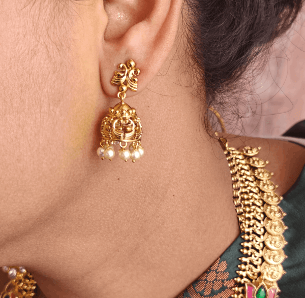 Amirthya double side moppu style annam kasu haaram with jhumkha
